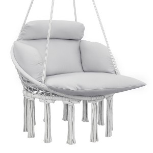 Outsunny Hanging Hammock Chair, Cotton Rope Macrame Swing Chair with Large Cushion, Chain, Steel Frame for Indoor Outdoor Patio Balcony - 1 of 4