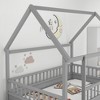 Full Size Wooden Floor Bed with House Roof Frame and Fence Guardrails - 2 of 4
