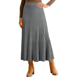 Women's Wool Blend A-Line Long Skirt with Wide Elastic Waistband & Flow Pleats Grey - 1 of 4