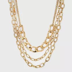Multi Row Layered Chain Linked Statement Necklace - A New Day™ Gold
