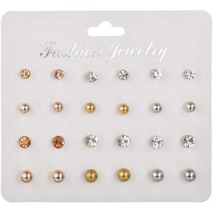 12 Pairs CZ and Pearl Stud Earrings, Gold or Silver Plated Simulated Diamond Gift Set - 1 of 4