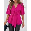 Coolmee Women Casual Peplum Tops Elegant V Neck Bell Half Sleeve Dressy Blouses Cute Tie Front Tops Shirts - 3 of 4