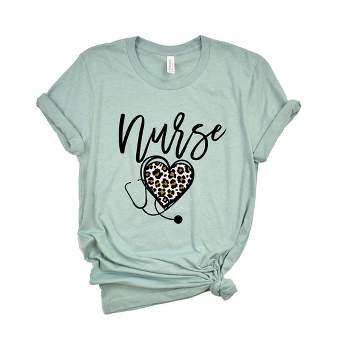 Simply Sage Market Women's  Leopard Nurse Heart Short Sleeve Graphic Tee