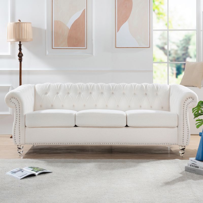 84.65" Chesterfield Rolled Arm 3 Seater Upholstered Sofa, Tufted Sofa Couch-ModernLuxe, 2 of 15