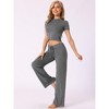 cheibear Women's Short Sleeve Tracksuit Round Neck T-shirt and Wide-Led Drawstring Pants Loungewear - 2 of 4