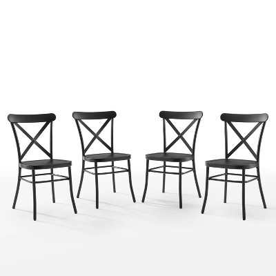 Camille Matte Black Metal Cross Back Dining Chairs, Set of 4