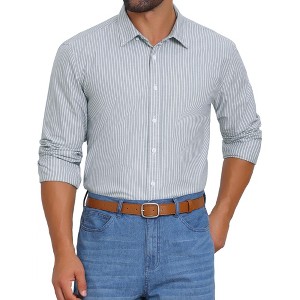INSPIRE CHIC Men's Stripes Long Sleeved Button Down Business Dress Shirts - 1 of 4