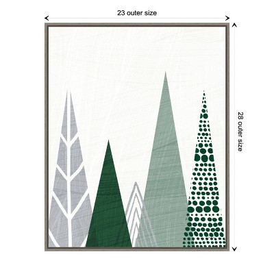 Geometric Evergreen Trees Green and Gray Canvas Framed Wall Art