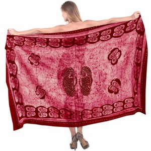 LA LEELA Women's Long Beachwear Vacation Bathing Suit Swimsuit Wraps Swimwear Sarong Wrap Cover up Wraps One Size Red, Abstract - 1 of 4