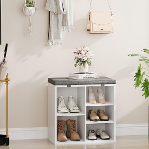 Shoe Bench with Padded Seat, Entryway Storage Bench with Adjustable Shelf, 3 Tier Shoe Rack with 10 Compartments - 1 of 4