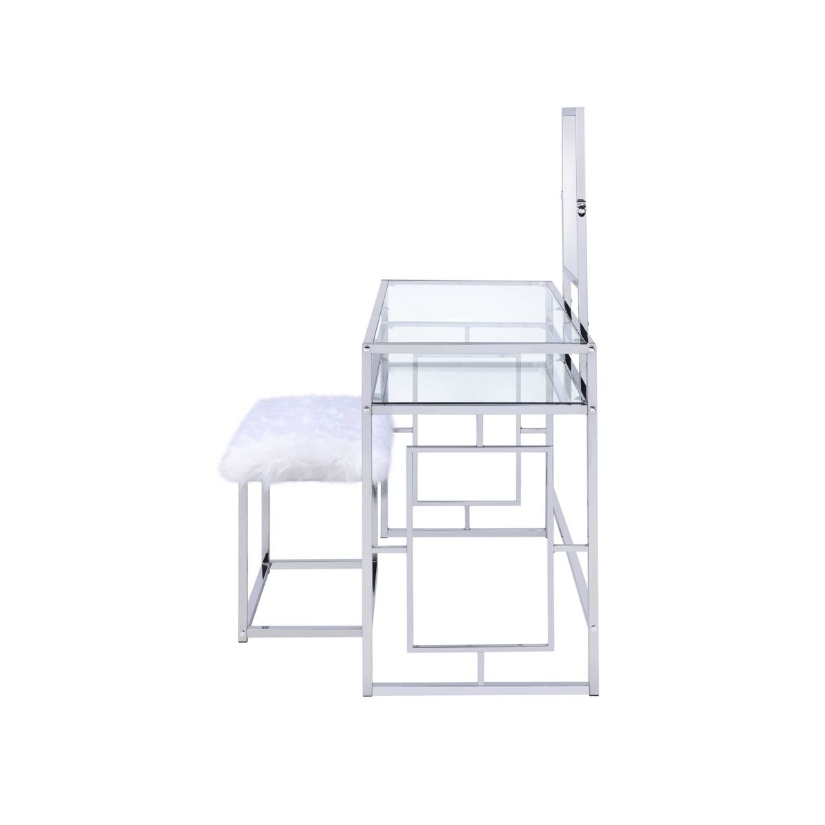 Acme Furniture Carenze Ii Vanity Table White Faux Fur/Chrome Finish - thumbnail 4
