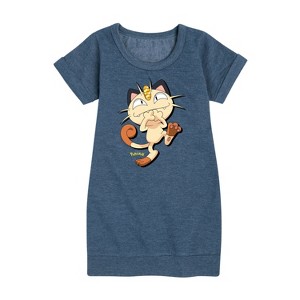 - Pokémon - Meowth Mischevious Laugh Graphic Short Sleeve Fleece Dress - 1 of 4