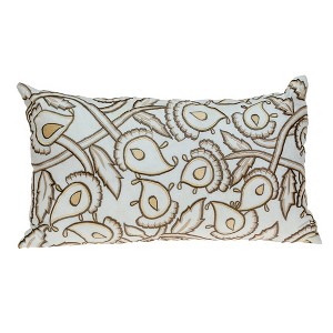 HomeRoots 14" X 24" Brown and White Cotton Lumbar Throw Pillow with Embroidery - 1 of 4
