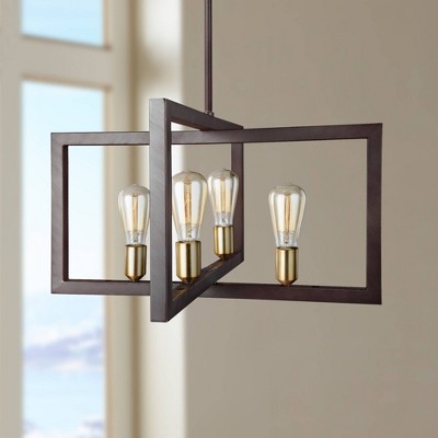 Bronze Mini Cage 4-Light Chandelier with Brass Accents