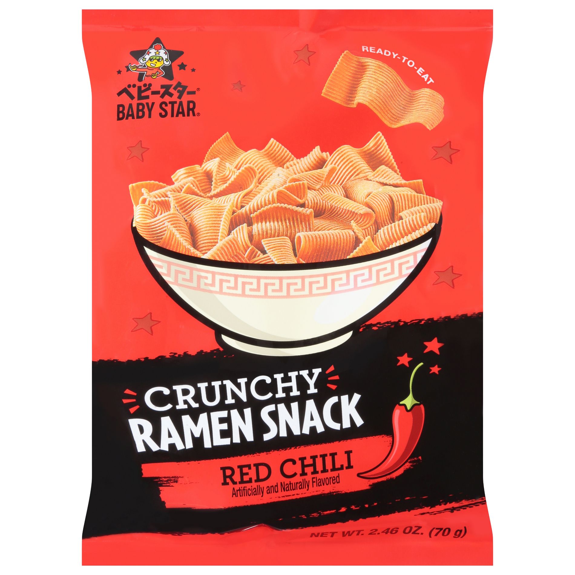 Baby Star Ramen Snack Wide Crunchy Red Chili - Case of 6 - 2.46 oz