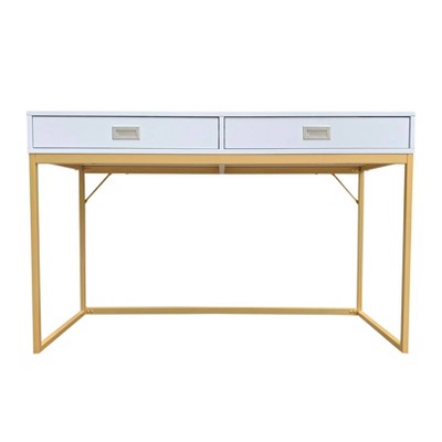 Alma Office Desk Light Blue - ACEssentials: Brass Hardware, Scratch-Resistant Surface, MDF & Steel