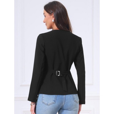 INSPIRE CHIC Women's Business Casual Collarless Button Down Fitted Office Jacket with Pockets Blazers X-Large Black — фото 3