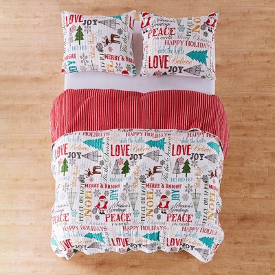 Santa Claus Lane Red Microfiber Twin Reversible Quilt Set
