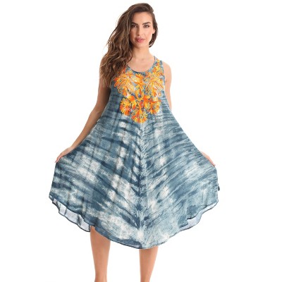 Riviera Sun Womens Tie Dye Summer Dress - Beach Cover Up with Embroidery - Dresses for Women