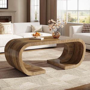 Tribesigns 47" Farmhouse Coffee Table, Heavy Duty C-Shaped Center Table with Curved Base, Large Tea Table for Living Room, Entertainment Room - 1 of 4
