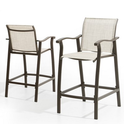 Crestlive Products Outdoor Counter Height Bar Stools Set of 2 Classic Patio Furniture Bar Chairs Heavy Duty Aluminum Frame in Antique Brown Finish