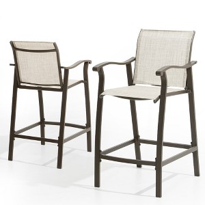 Crestlive Products Outdoor Counter Height Bar Stools Set of 2 Classic Patio Furniture Bar Chairs Heavy Duty Aluminum Frame in Antique Brown Finish - 1 of 4