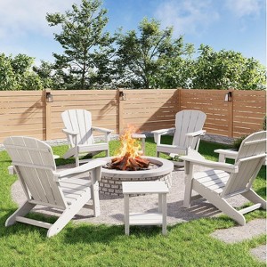 coucheta Modern HDPE Adirondack Chair Set of 4 with 2 Side Table, Oversize Weather Resistant Firepit Chair with Wooden Textured for Patio, Deck, Pool - 1 of 4
