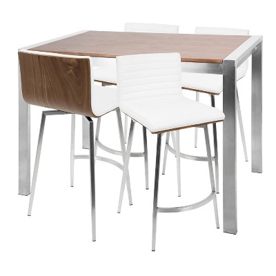 Industrial Brown Walnut and Steel 5-Piece Counter Table Set