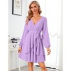 Coolmee Women's Dress Deep V-Neck Long Sleeve Waist Tie Ruffle Mini Swing Skater Dresses - 2 of 4