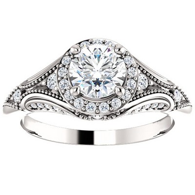 Pompeii3 1ct Vintage Diamond Engagement Round Halo Ring 14k White Gold