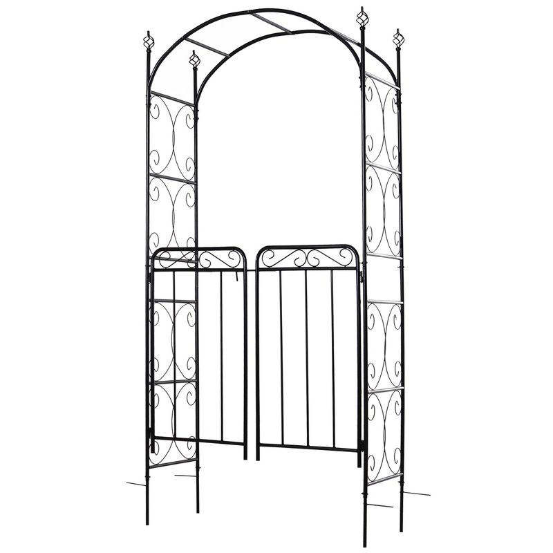 Outsunny Garden Arbor Arch Gate with Trellis Sides for Climbing Plants, Wedding Ceremony Decorations, Grape Vines, Locking Doors, Swirls, Black, 4 of 9
