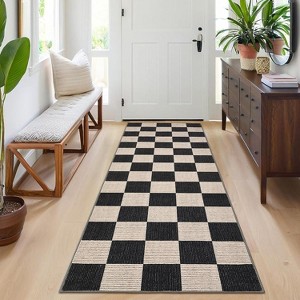 Acekool Checkered Area Rug Modern Carpet, Soft Pearl Velvet Non-Slip Machine Washable - 1 of 4