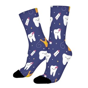 White Teeth Women Printed Crew Socks Funny Funky Socks Soft Polyester Novelty Gifts for Artists Men - 1 of 1
