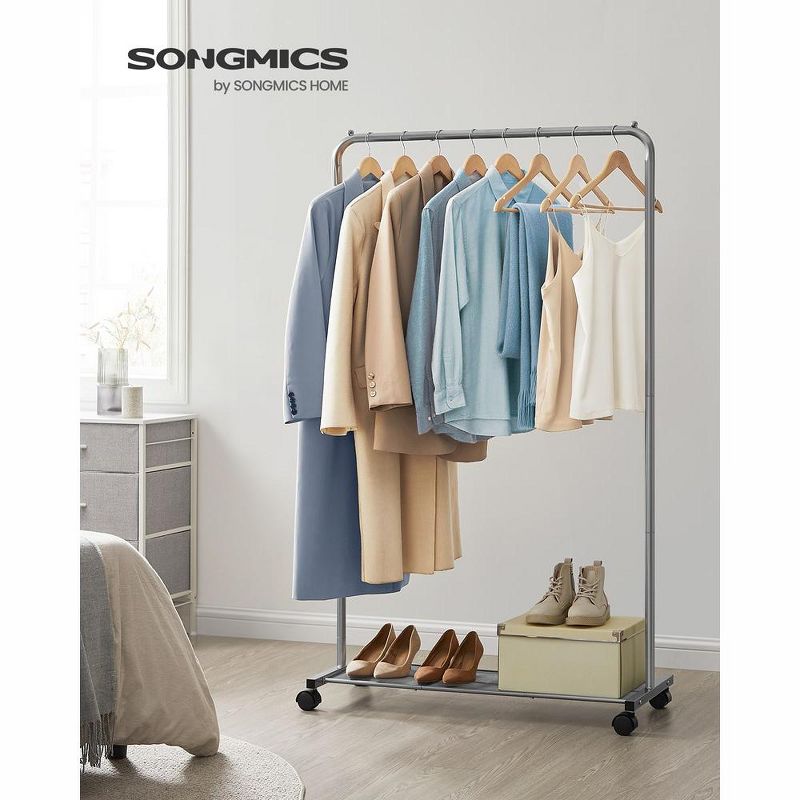 SONGMICS 110 lb Load Capacity Clothes Rack with Wheels Garment Rack with Storage Shelf Clothing Rack for Bedroom 2 Brakes Steel Frame, 2 of 8