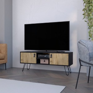 47.6" Manufactured Wood TV Rack with Hairpin Legs, 2 Doors, Open Shelves, and Cable Management for Living Room and Bedroom - 1 of 4