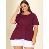 Agnes Orinda Women's Plus Size Crew Neck Twisted Knot Front Short Sleeves Summer Peplum Blouses - 2 of 4
