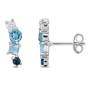 EVERLY JEWELRY | Sterling Silver 1 1/3ct TGW Swiss London Sky Blue Topaz and White Topaz Stud Earrings - 1 of 4