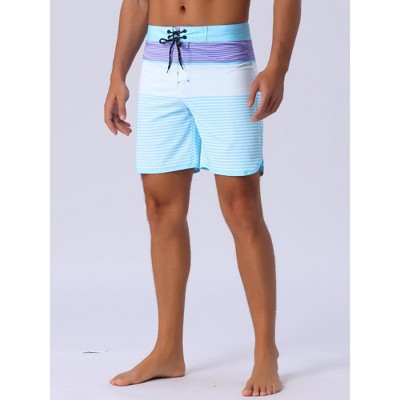 INSPIRE CHIC Men's Color Block Drawstring Waist Pool Beach Striped Swimming Shorts Sky Blue 34 — фото 2