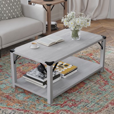 Aspen Gray Modern Farmhouse 2-Tier Rectangular Coffee Table