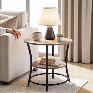 FurnitureR 2-Tier Round Side Table, 21.65" Accent Sofa End Table for Living Room or Bedroom, Metal Frame & MDF Wooden Top, Easy Assembly, 1PC, Brown - 1 of 4