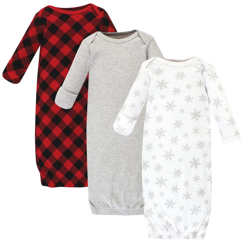 Hudson Baby Infant Girl Thermal Gown 3pk, Snowflake, 1 of 6