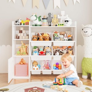 Kids Wooden Toy Organizer, Children Toy Storage Shelf with 8 Removable Bins, Kindergarten Bookshelf Playroom Organization Bookcase - 1 of 4