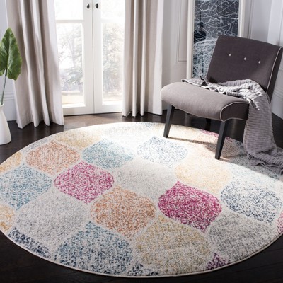 Round Creme and Yellow Synthetic Hand-knotted Rug