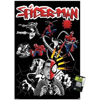 Trends International Marvel Spider-Man: Inked - Spider-Sense Unframed Wall Poster Print Clear Push Pins Bundle 22.375" x 34"