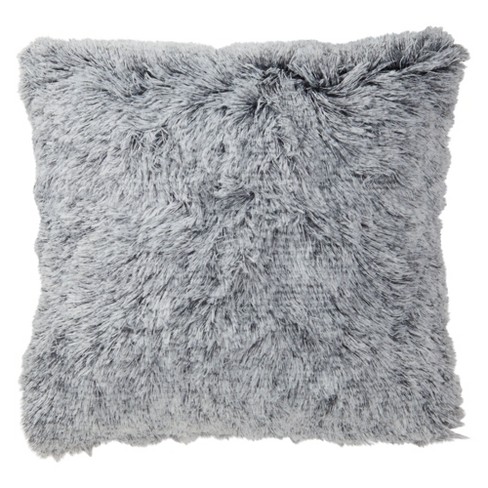 Juvale Set of 2 Gray Faux Fur Decorative Throw Pillow Covers Cushion Cases for Couch Sofa, Fuzzy Home Decor, 18x18 in - image 1 of 4