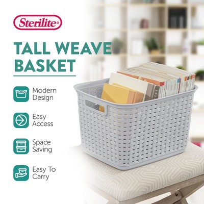 Cement Gray Wicker Weave Plastic Storage Basket Set of 6