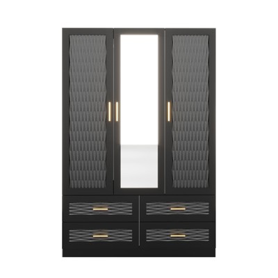 Keloyid Black Wood 47.24 in. Armoire with 4 Drawers and 4 Shelves