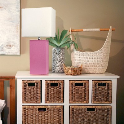 21" Hot Pink Leather Rectangular Nightstand Lamp with White Shade