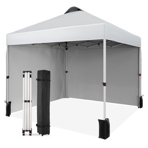 10 x 10 Pop Up Canopy, All Season Instant Canopy with 2 Sidewalls and Vented Roof, Portable Party Tent with Wheeled Carry Bag and Sandbag for Camping - 1 of 4