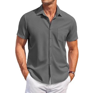 COOFANDY Mens Short Sleeve Shirts Casual Button Down Shirts Summer Beach Shirt Wrinkle Free - 1 of 4